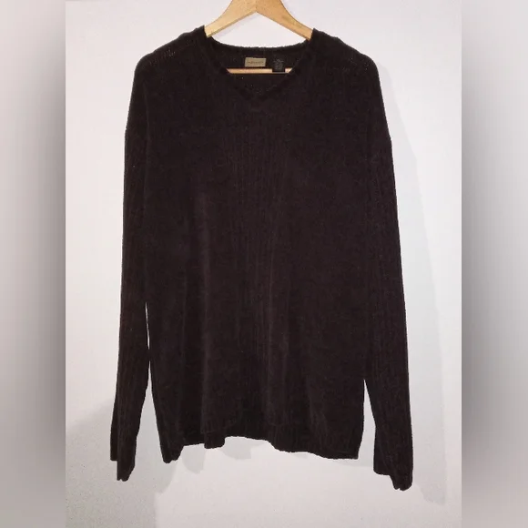 Axist Men's XL Dark Espresso Brown V-Neck Chenille Knit Sweater - Soft Texture - Picture 3 of 9